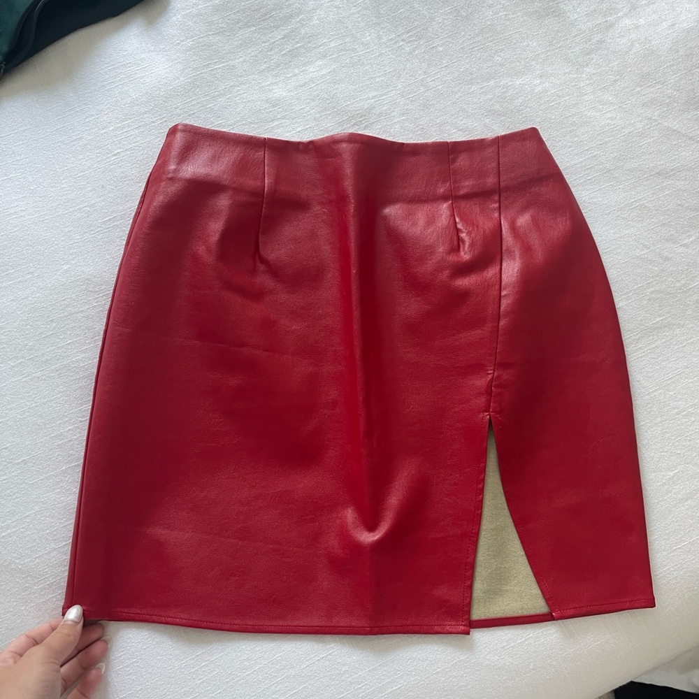 Red Mini Leather Skirt